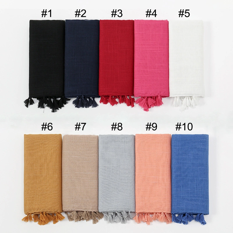 High Quality Solid Plain Bamboo Cotton Blend Four Sides with Tassel Scarf