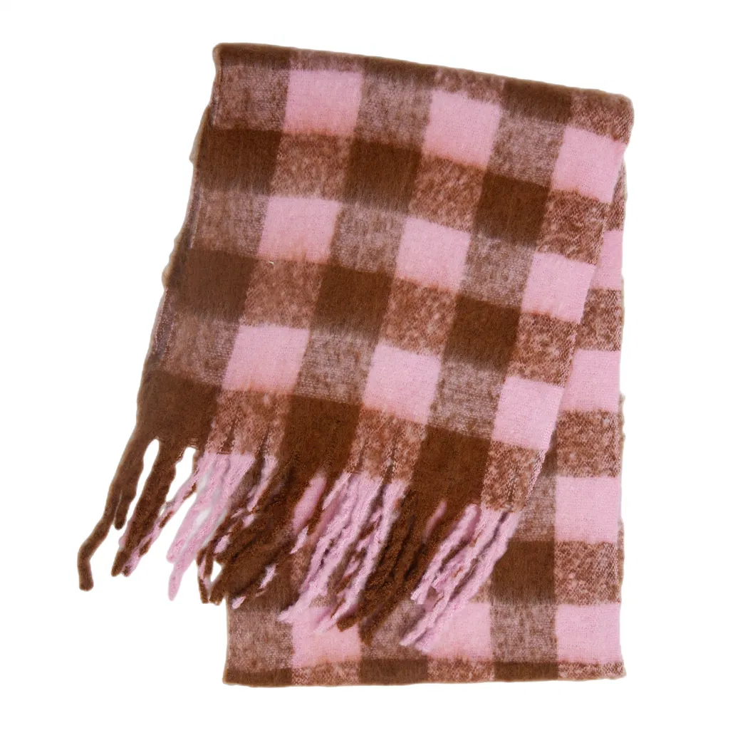 Wholesale Winter Thermal Knitted Colorful Plaid Wool Scarf Thick Women Cashmere Shawl Scarf