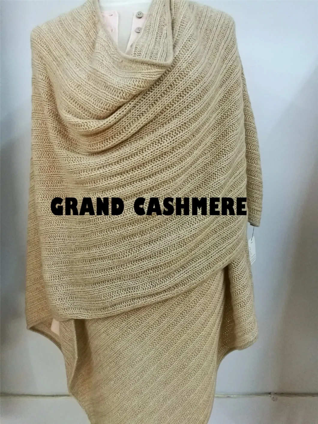 Luxury 100% Cashmere Chunky Rib Poncho Shawl