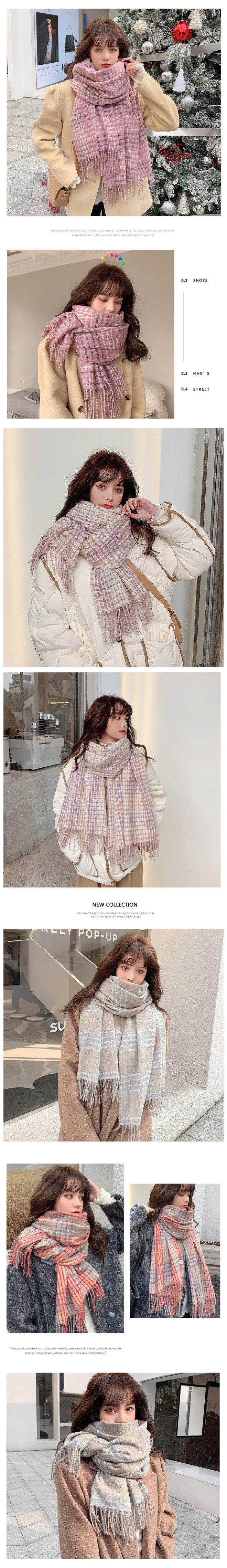 Students Winter New Arrive Luxury Designer Brand Ladies Orange Warm Women Fashion Scarves Shawl Soft Long Plaid Tartan Grid Scarf for Girl