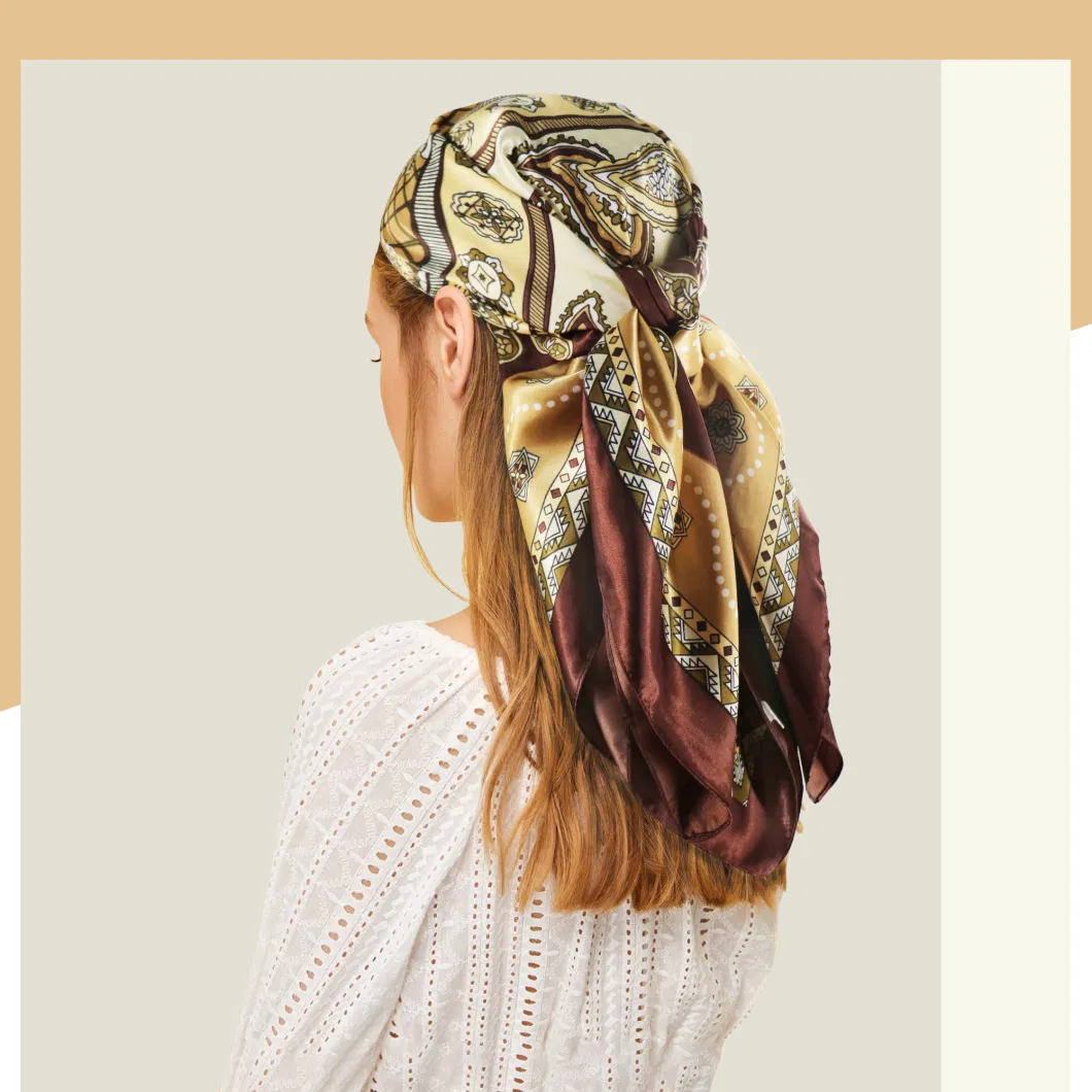 Wholesale Fashion Square Satin Scarf Digital Printing Silk Feeling Headscarf for Women