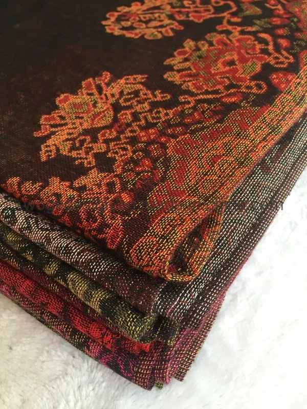 Hot Selling Wholesale Fall Stylish Scarf Shawl India Style Jacquard Leaves Floral Rayon Viscose Classical Vintage Lady Pashmina