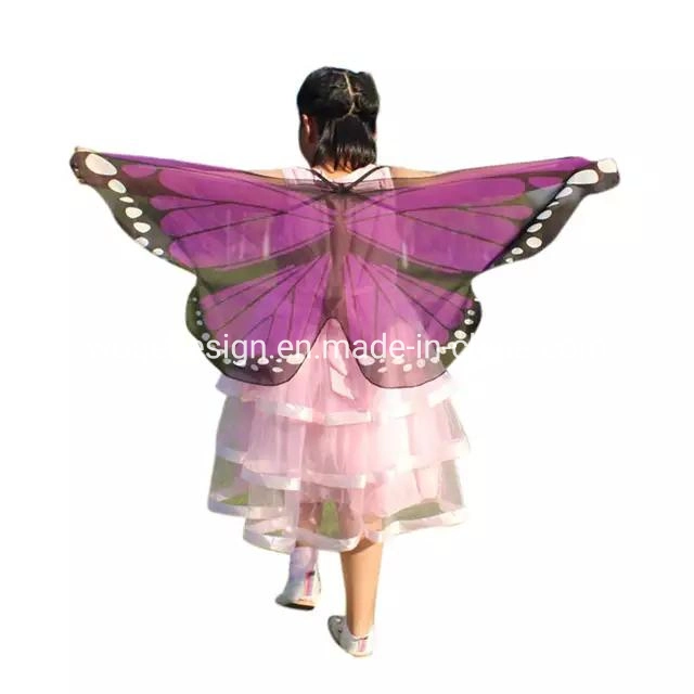 Kid Wider Wing Halloween Party Wraps Costumes Cape Dress Accessory Print Chiffon Polyester Butterfly Shawls for Dancing Cosplay