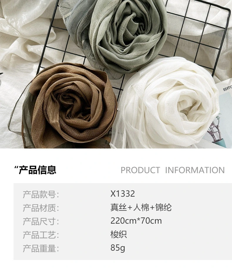 New Korean Pure Silk Acrylic Fiber Hijab Women&prime;s Long Scarf Fashion Autumn Sunscreen Shawl and Scarves