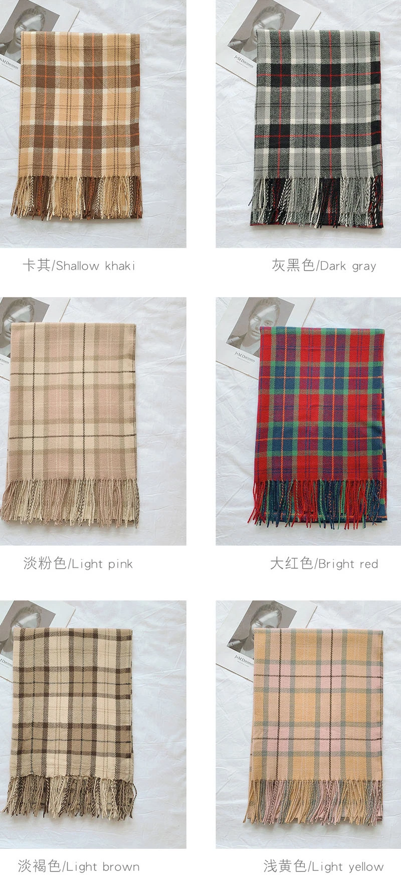 Womens Warm Winter Scarves Classic Tassel Plaid Scarf Big Tartan Scarves Tartan Shawls Wraps