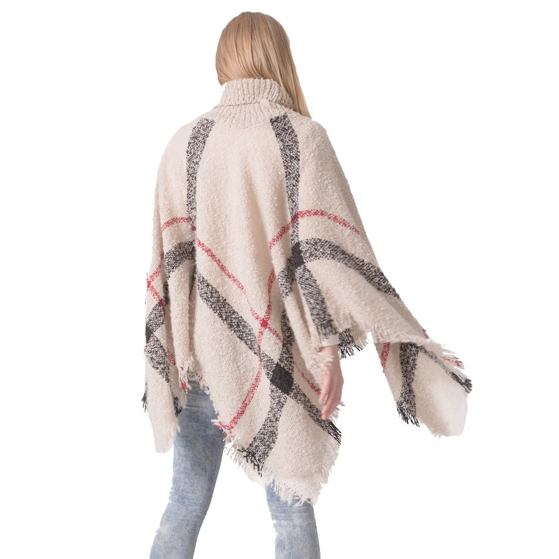 Wholesale Ladies Plaid Poncho Scarf with High Collar