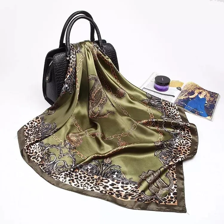 Shawl Female Luxury Square Head Accessories Printed Silk Satin Scarf