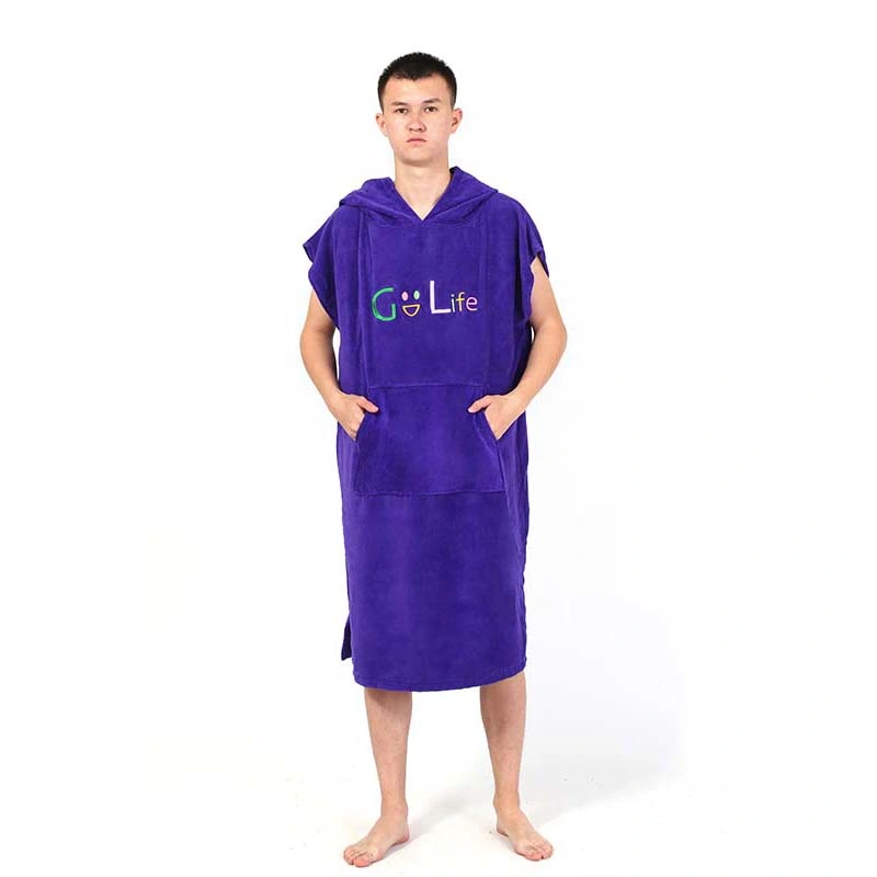 OEM Wholesale Custom 100% Cotton Blue Poncho Surf Hooded Towel Changing Robe