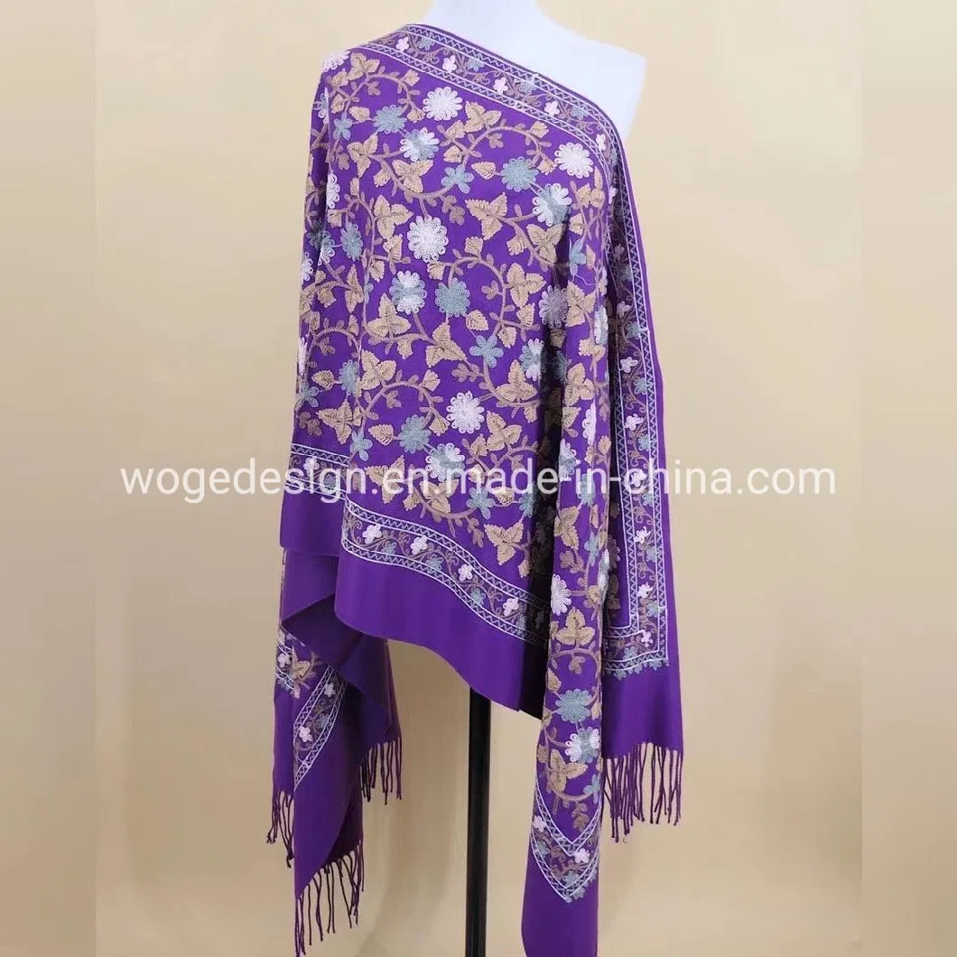 Factory Wholesale Pakistan Woman Dress Clothing Scarf Embroidered Floral Pashmina Shawls