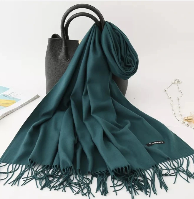 Custom Winter Warm Hijabs Pashmina Shawls with Tassel Solid Color Thick Women Cashmere Scarf