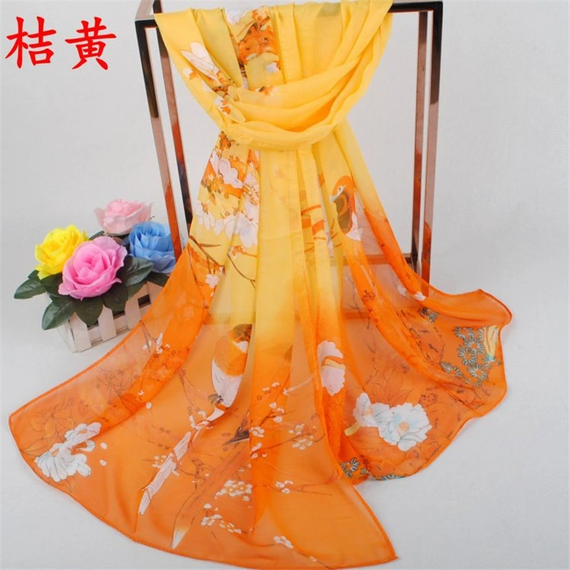 Multifunctional Magpie Floral Printed Scarf Chiffon Long Shawl for Gift