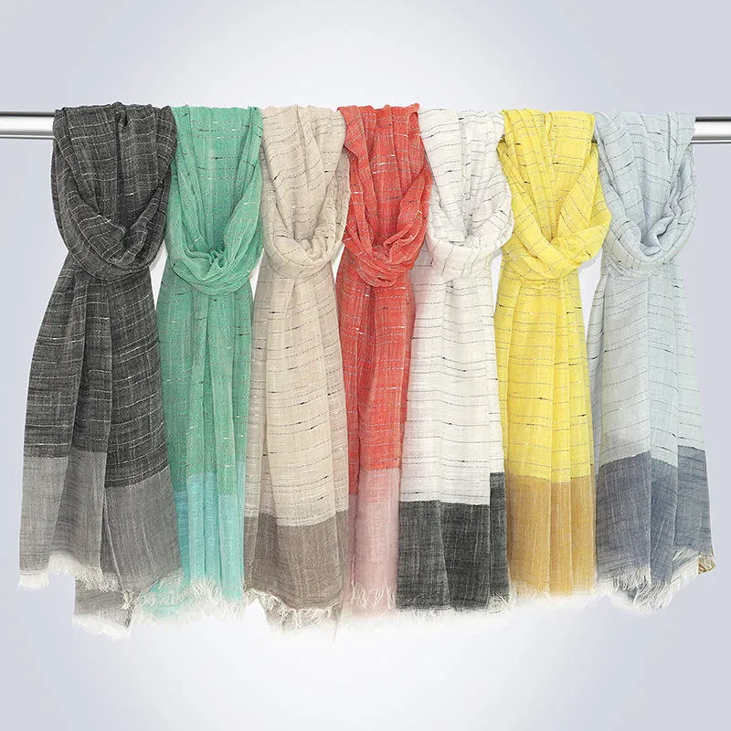 Wholesale Ladies Yarn Dyed Polyester Cotton Blend Scarf