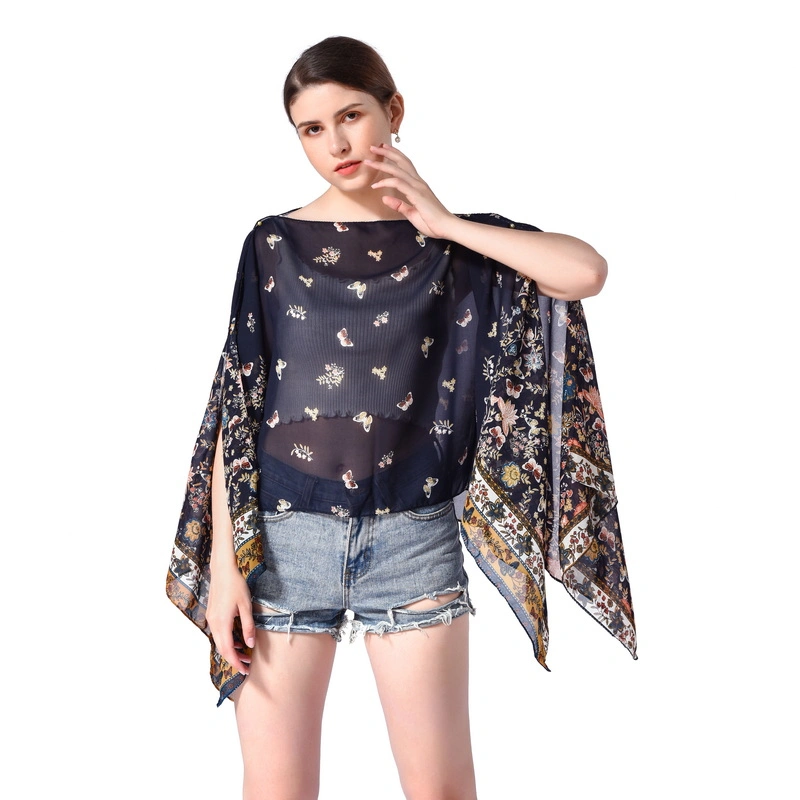 Oversized Summer Cape Poncho with Pearl Button for Lady