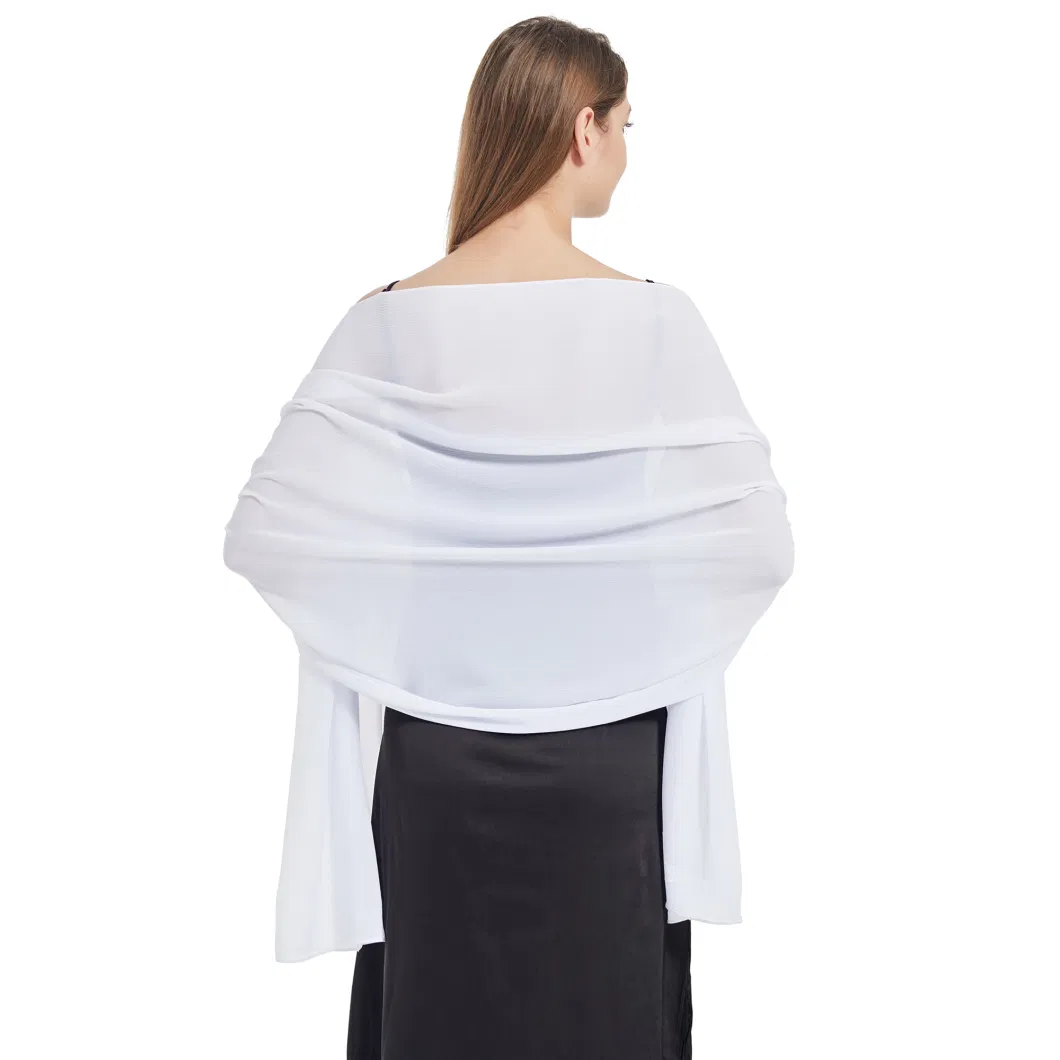 Popular Luxury Ladies Charming White Chiffon Poncho Shawl for Evening Party