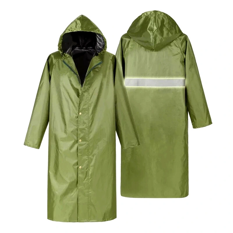 Mens Long Hooded Safety Rain Jacket Waterproof Raincoat Poncho