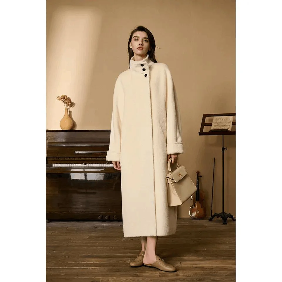 Winter Mongolian Cashmere Overcoat Luxury Ladies Long Alpaca Wool Trench Coat Women 100% Wool Cashmere Handmade Coat for Women