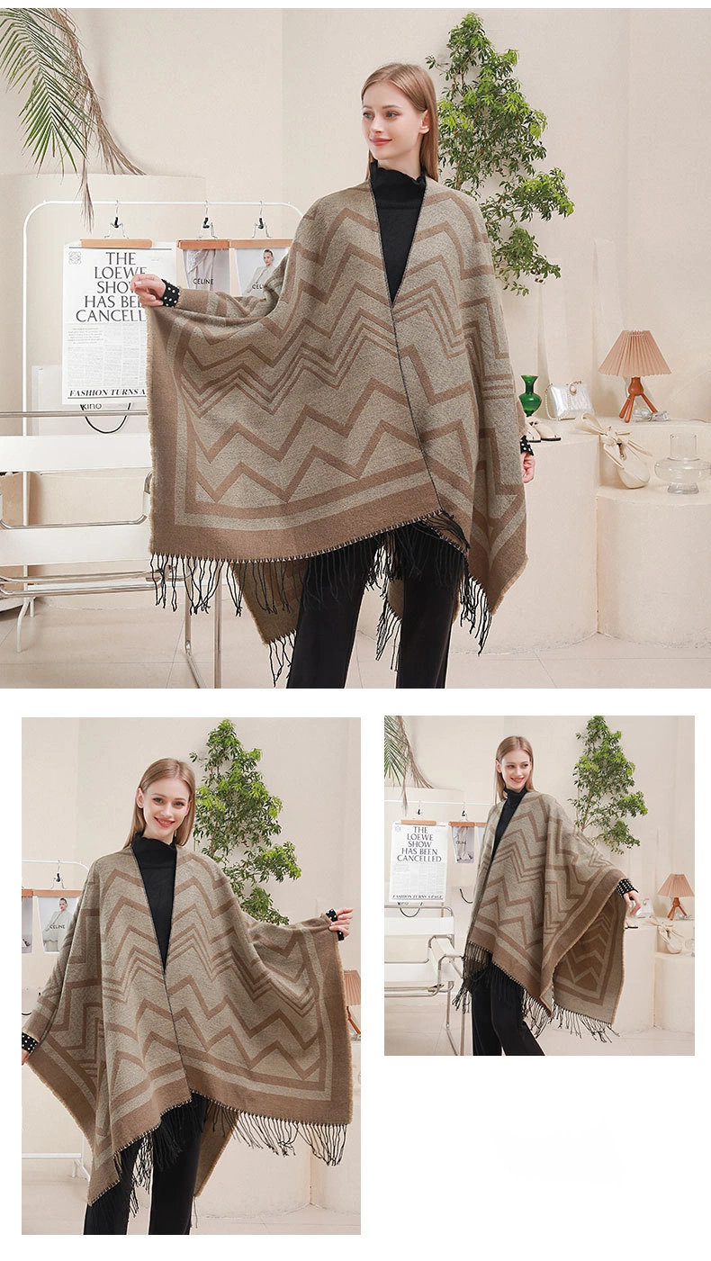 Winter Scarf Shawl Tassel Big Wave Warm Thick Split Cape Poncho