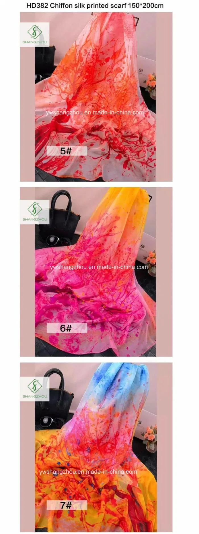 Newest Fashion Lady Chiffon Silk Scarf Flower Printed Shawl