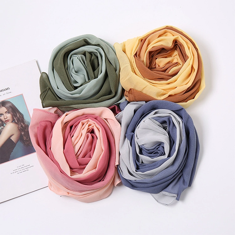 Double Loop Wraps Gradient Ombre Bonnet Hijab Chiffon Muslim Shawls