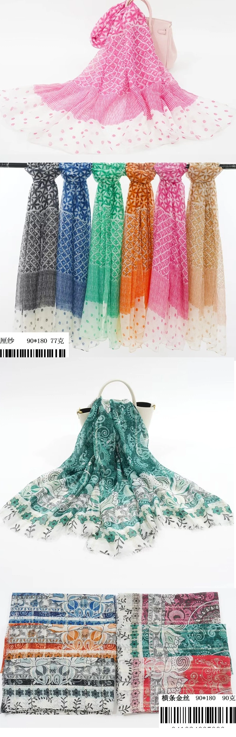 Newest Fashion Summer Bright Breathable Cotton Voile Scarfs