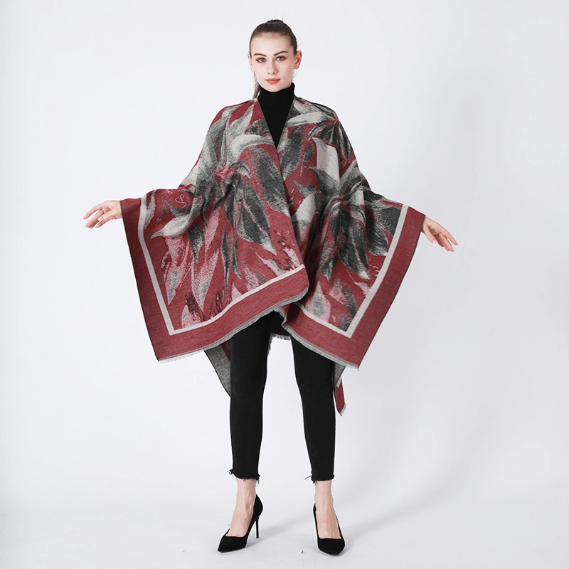 Premium Flower Pattern Wrap Poncho Open Front Women&prime;s Shawl Cape