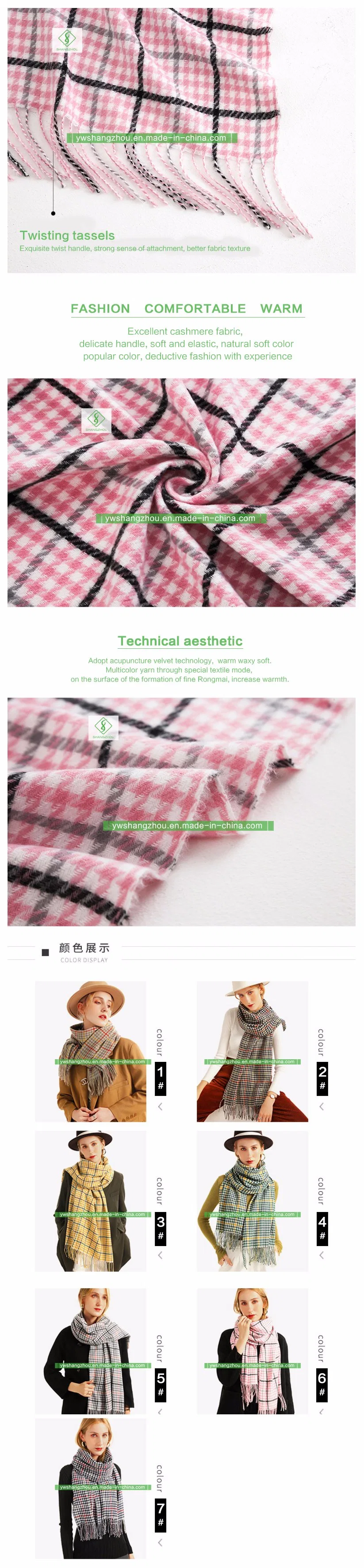 Europe Plaid Fashion Cashmere Scarf with Tassel Retro Lady Shawl