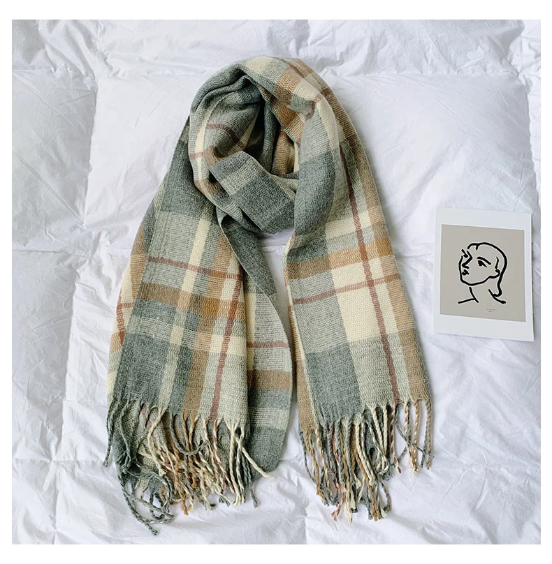 Girls Hot Item Designer Fashion Comfortable Soft Woven Scarves Ladies Shawl All Match Women&prime;s Nice Plaid Tartan Grid Scarf for Student