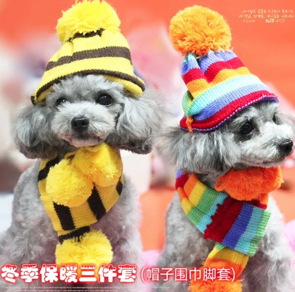 New Pet Clothes Knitted Winter Warm Three Pieces Hat Elbow Scarf Autumn and Winter