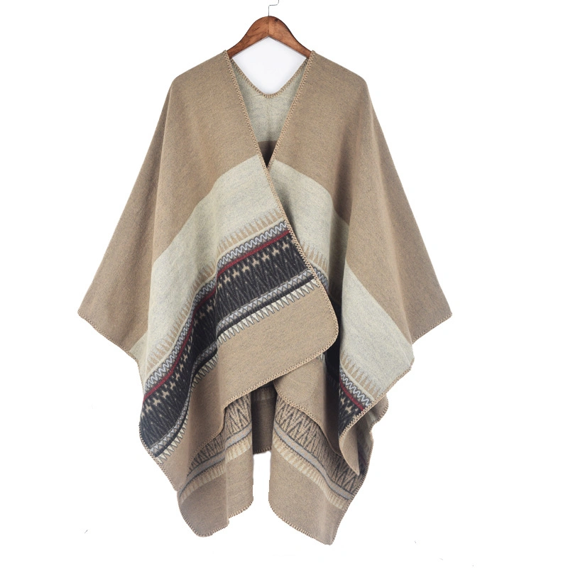 Fashion Warm Wrap Shawl Winter Striped Scarf Poncho Wave Women Cape