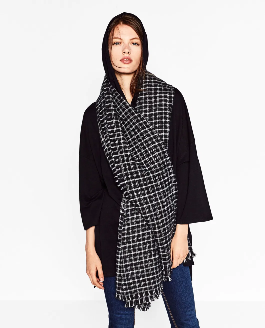 Winter Square Plaid Cashmere Blanket Scarf for Women Warm Checkered Wraps Wool Pashmina Scarf