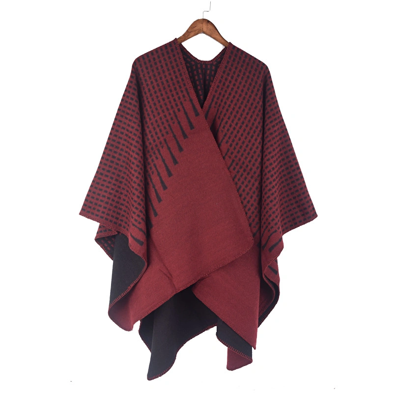 Fashion Shawls Plain Jacquard Blanket Poncho Front-Open Winter Warm Women Cape