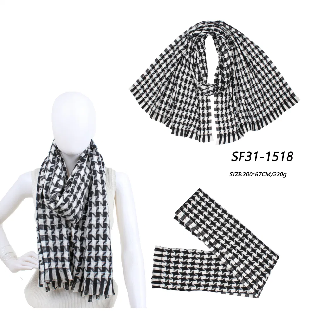 Cheaper Designer Houndstooth Jacquard Women Soft Winter Wraps Poncho Stole Shawl Scarf