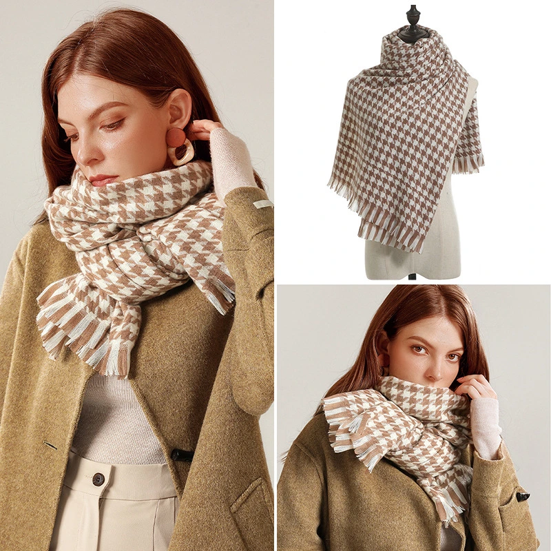 Best Seller Houndstooth Scarf Women&prime; S Winter New Plaid Fashion Cotton Knitted Lady Scarf