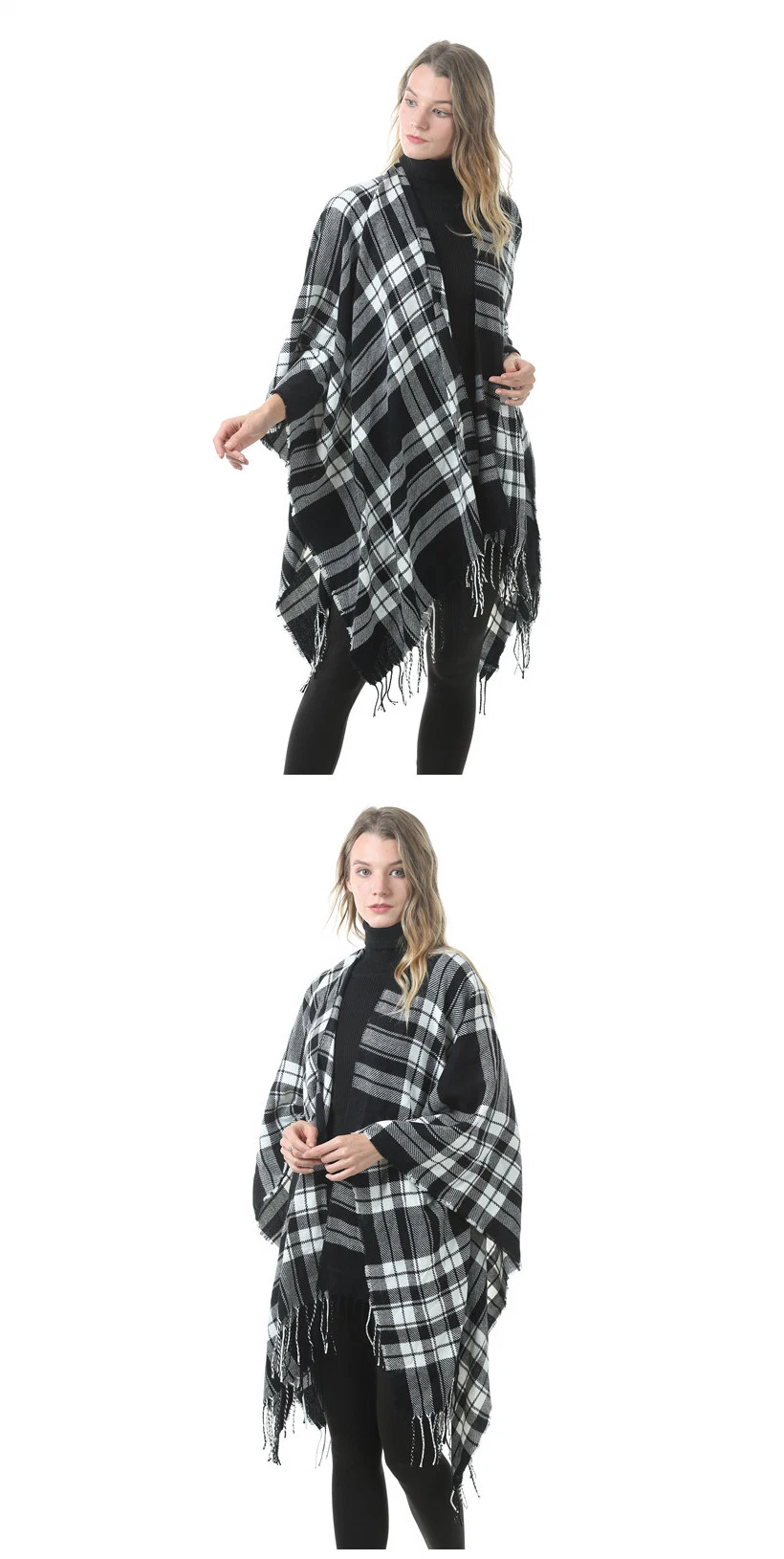 Spring Autumn Lady Designer Luxury Poncho Ladies Classical Check Shawl Cape Scarf