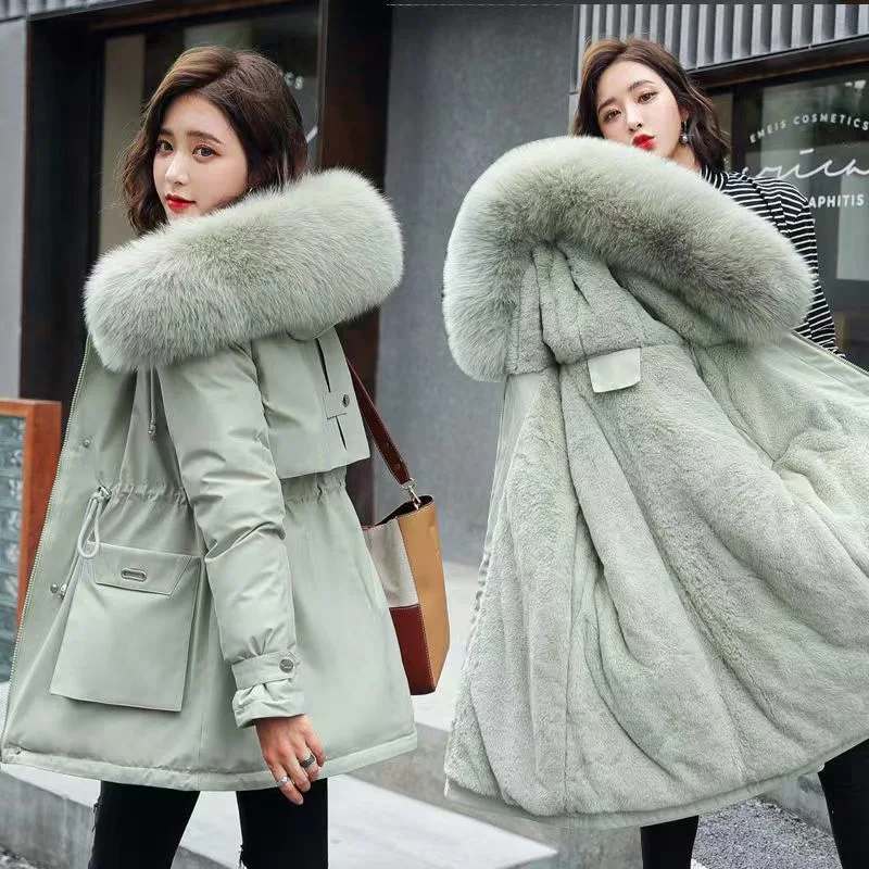 Parker Cotton Jacket Women&prime; S MID-Length Pile Thick Winter Cotton Coat