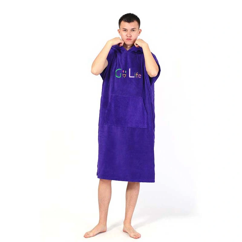 OEM Wholesale Custom 100% Cotton Blue Poncho Surf Hooded Towel Changing Robe