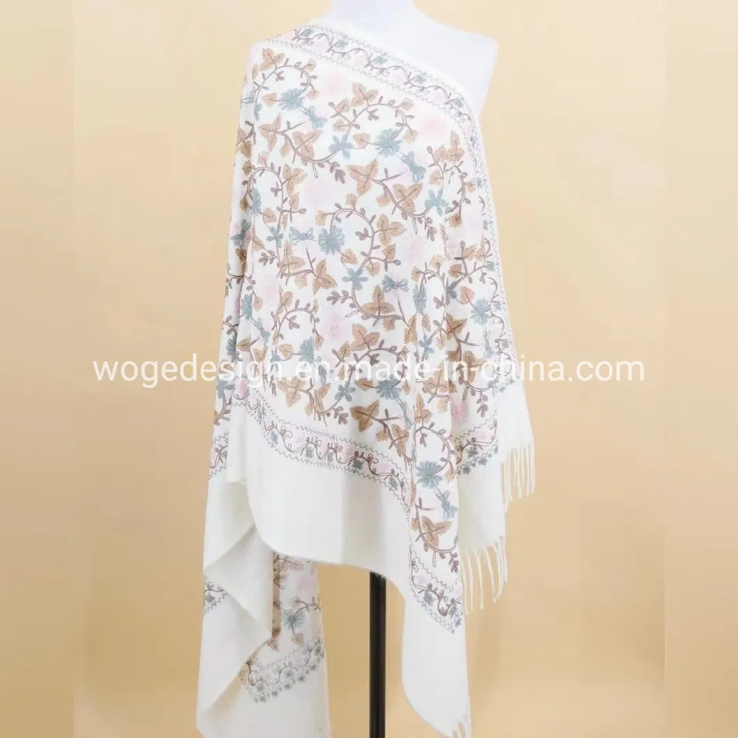 Factory Wholesale Pakistan Woman Dress Clothing Scarf Embroidered Floral Pashmina Shawls