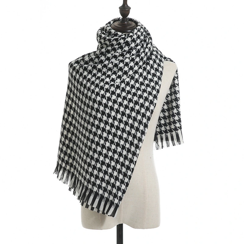 Best Seller Houndstooth Scarf Women&prime; S Winter New Plaid Fashion Cotton Knitted Lady Scarf
