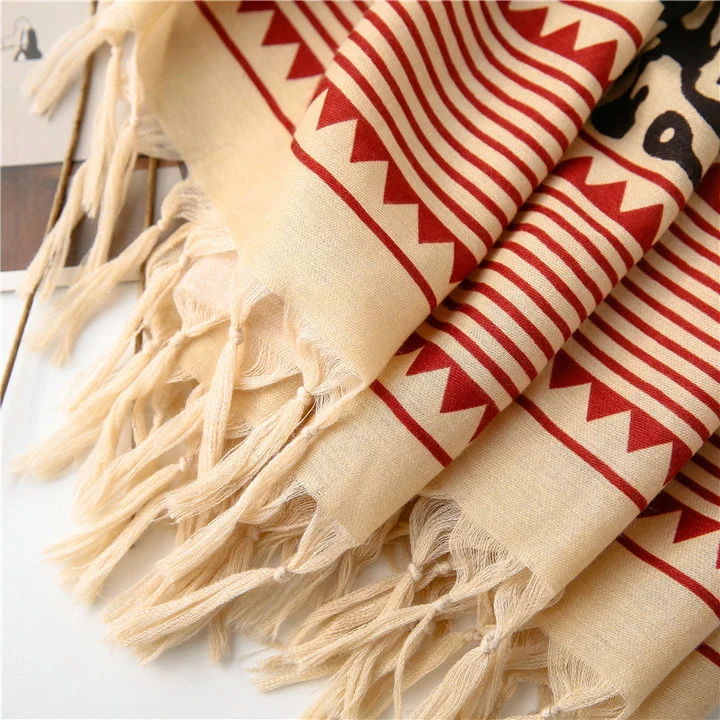 Spring Autumn Bohemian Ethnic Scarf Boho Totem Prints Shawl Long Tassels Warm Hijab Geometry Cotton Feeling Twill Strip Printing Scarf for &#160; Women