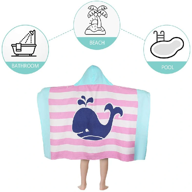 Printed Cartoon Hooded Ponchos Bath Travel Beach Towel Poncho for Kids Children