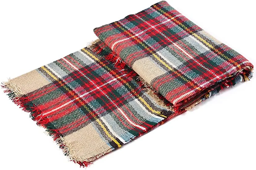 Tassel Fall Winter Classic Women&prime;s Plaid Warm Blanket Shawl Wrap Large Soft Chunky Scarves