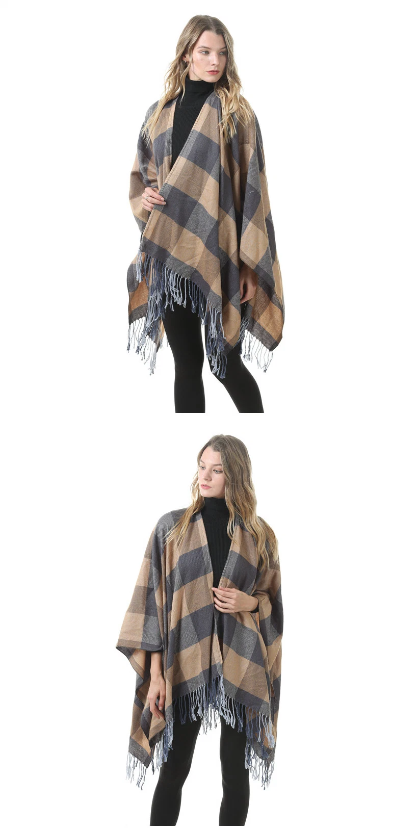 Spring Autumn Lady Designer Luxury Poncho Ladies Classical Check Shawl Cape Scarf