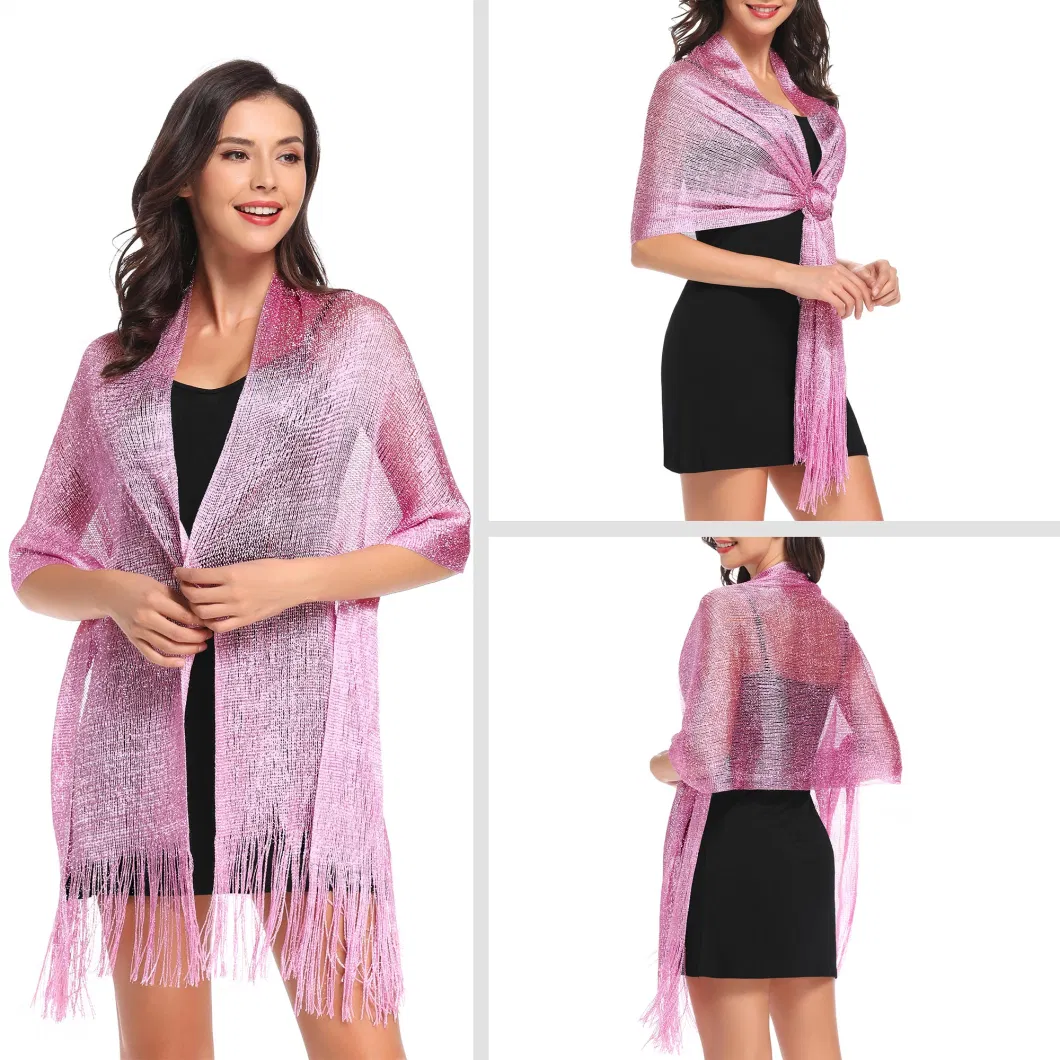 Ladies Summer Light Solid Color Shimmering Metallic Shawls and Wraps
