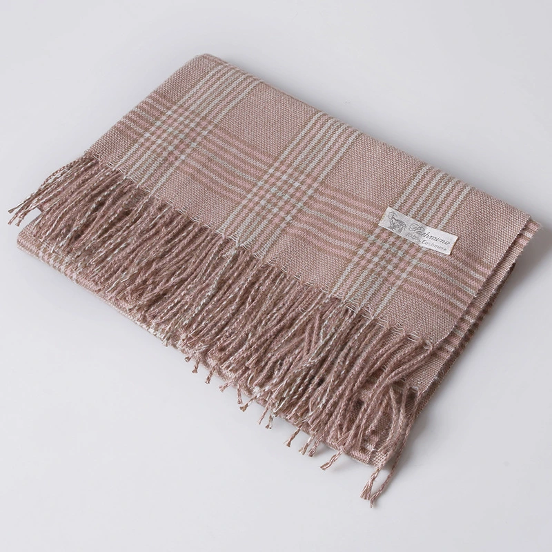 Striped Plaid Cashmere Scarf Women&prime;s New Autumn and Winter Bristle Thickened Warm Tassel Shawl Gift Scarf