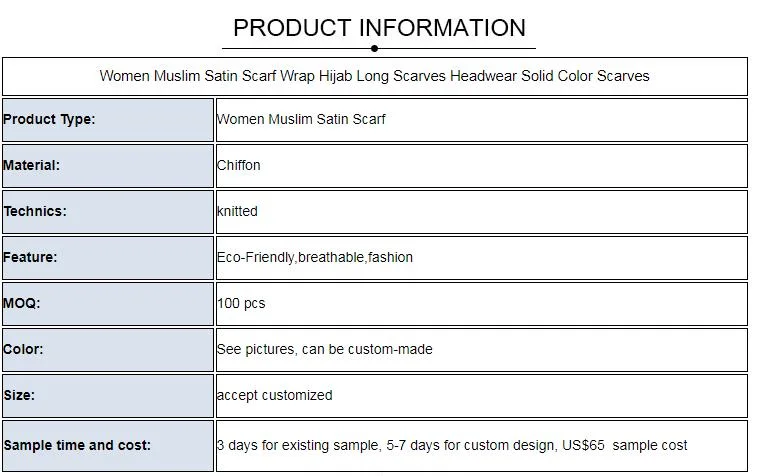 Women Muslim Satin Scarf Wrap Hijab Long Scarves Headwear Solid Color Scarves