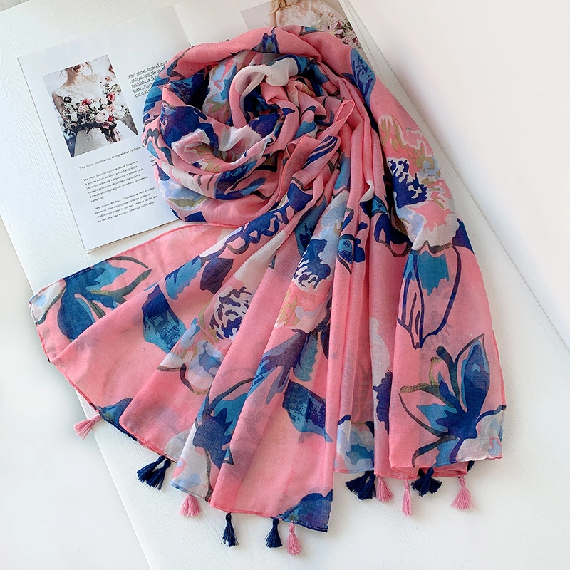 New Spring and Autumn Sunscreen Shawl Beach Towel Female Elegant Ladies Light Luxury Long Printed Cotton and Linen Feel Scarf