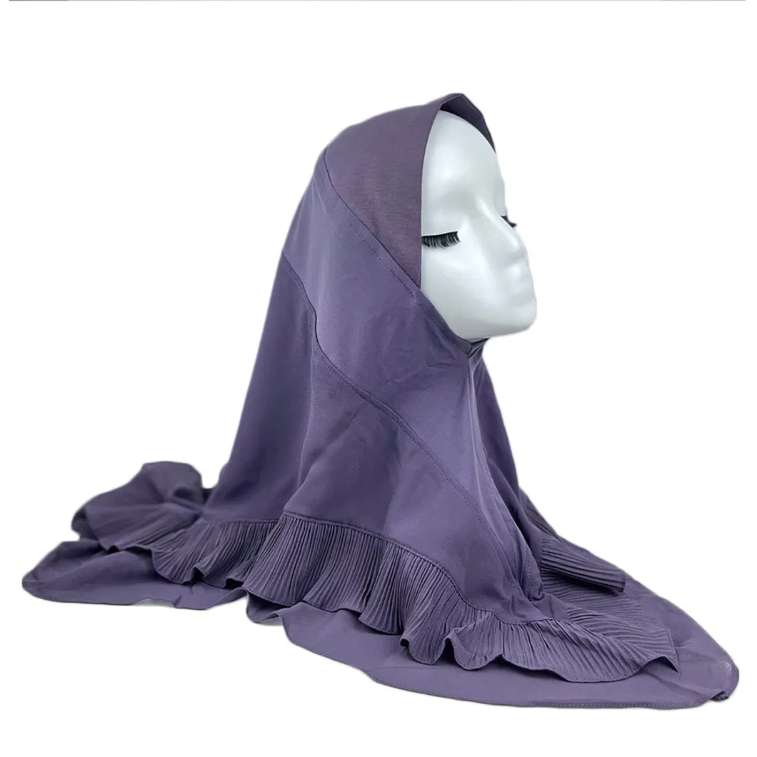 Bilayer Chiffon Skin-Friendly Muslim Head Scarf with Ruffled Women Foulard Hijab