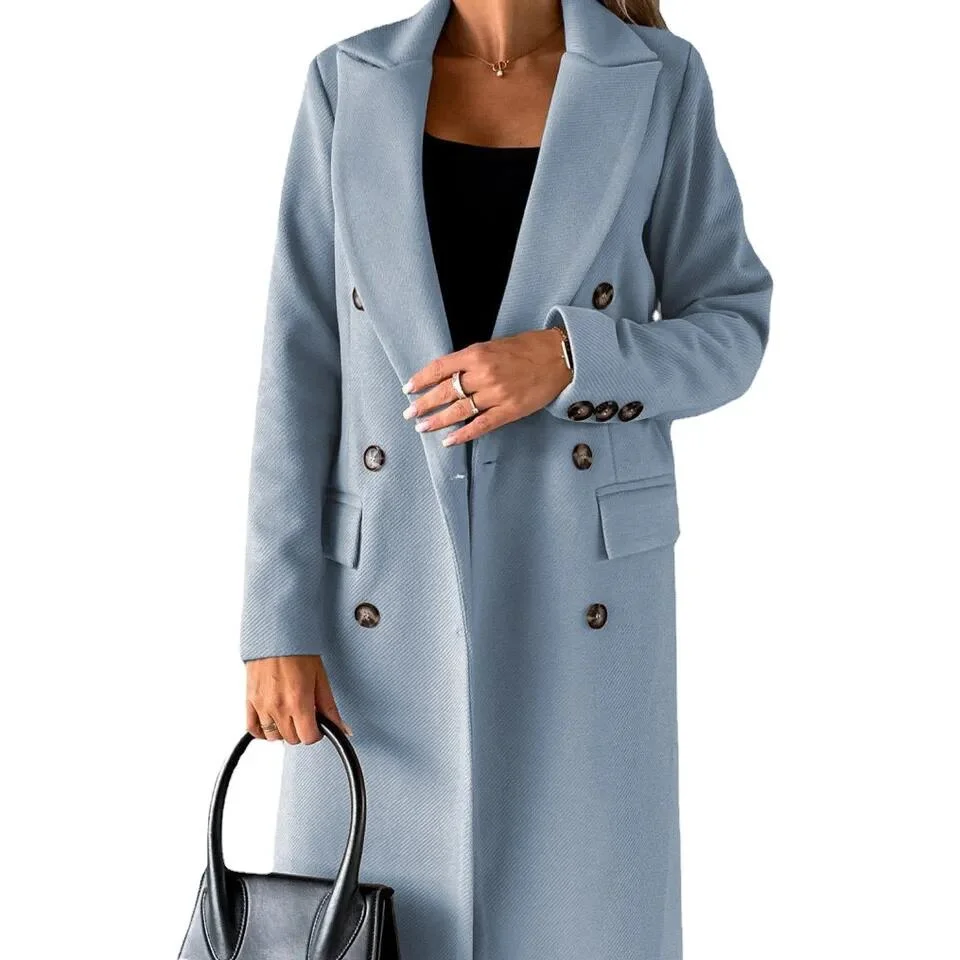Customized Wool Ladies Polyester Overcoat Female Plus Size and Long Jacket Winter Trench Coat for Women Slim Overcoat