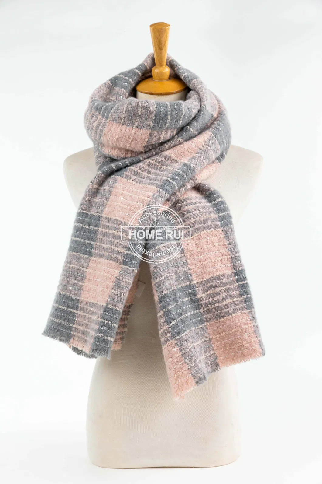 Spring Fall Grey Thick Woven Tassel Plaid Lattice Veronz Super Soft Classic Nova Scottish Large Cozy Oversize Cappa Tippet Turban Textural Pashmina Scarf