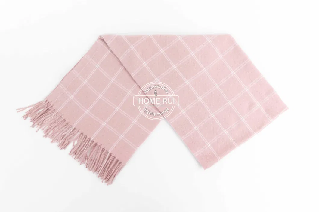 Wholesaler Custom Outerwear Outfit Apparel Accessory Unisex Winter Pink Fringe Checks Grid Tartan Cashmere Feel Shawl Pashmina Windowpane Blanket Scarf